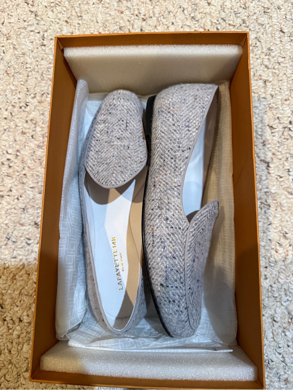 Lafayette 148 New York Light Gray Tweed Slip-On Loafers